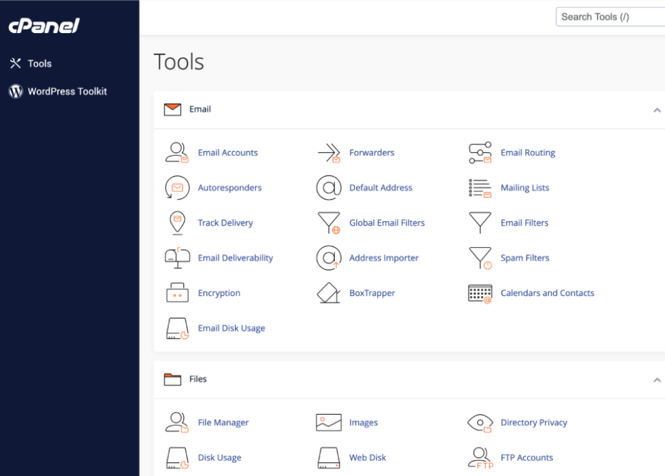 cPanel control panel to manage hosting